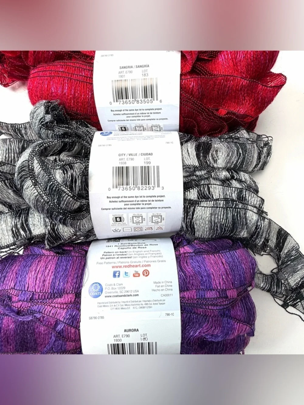 Red Heart Ruffle Ribbon Yarn Lot 5 Skeins Scarf Crochet Knit DIY